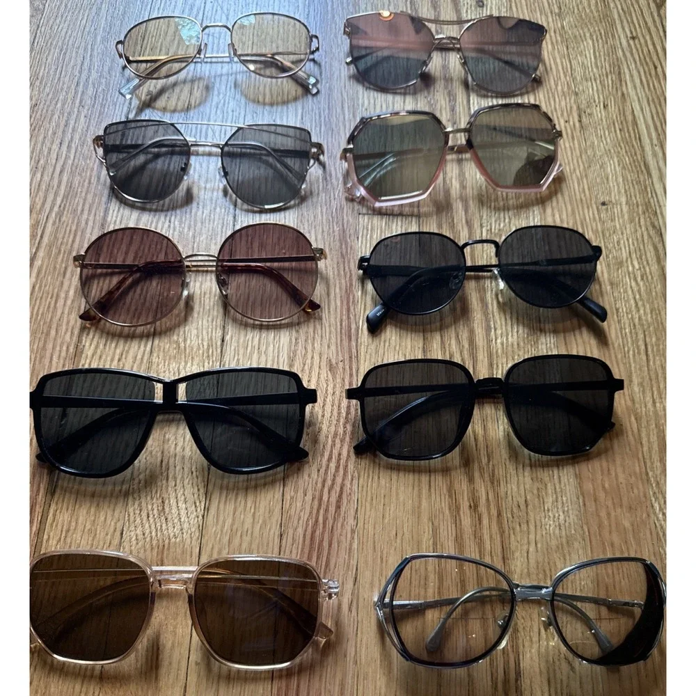 Lot of 10 Sunglasses-Different Colors & Styles. Wired Rim, Funky, Mirror, Round+ - Picture 1 of 8